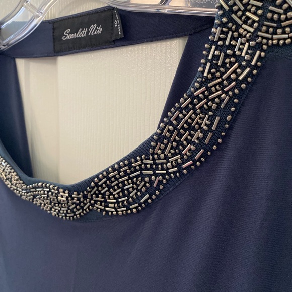 Scarlett Nite Dar Gray Sleeveless With Beaded Neckline Dress Size 10 - Picture 5 of 8